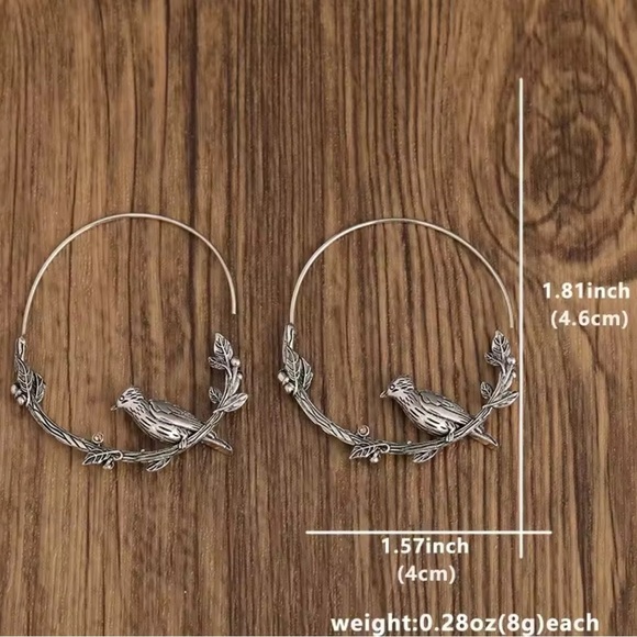 Vintage Bird Hoop Silver Earrings - Picture 5 of 5
